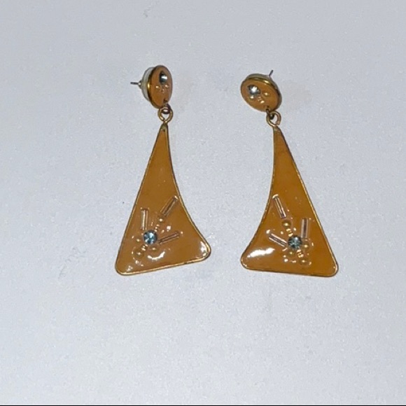 Artisan Crafted Post and Clutch Dangle Earrings With Blue Shiny Stones - Picture 3 of 13